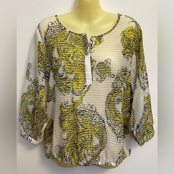 Ann Taylor Semi-sheer Paisley Print Blouse size Petite M - Picture 1 of 7